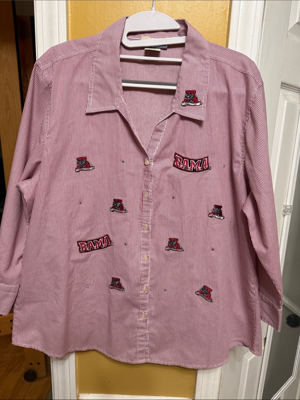 University of Alabama Red/white Striped Button-Down Shirt - BAMA Embroidered